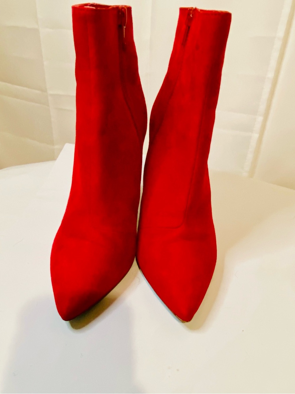 Betsey Johnson Red Pointed-Toe Suede Ankle Boots
